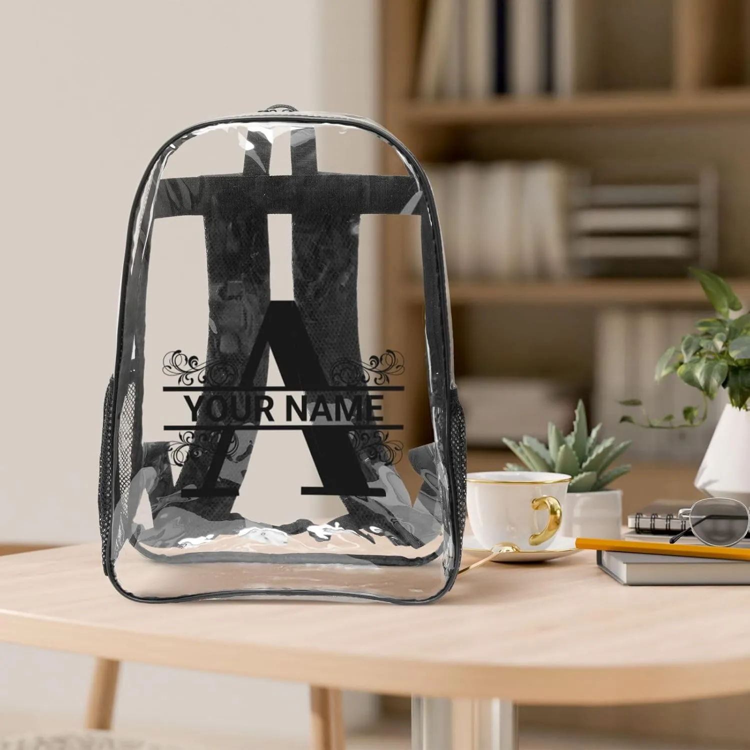 Personalized Clear Backpack for Women Men, Custom Transparent Backpacks with Name Text Photo, PVC Adjustable See Through Bag Suitable for Travel Work