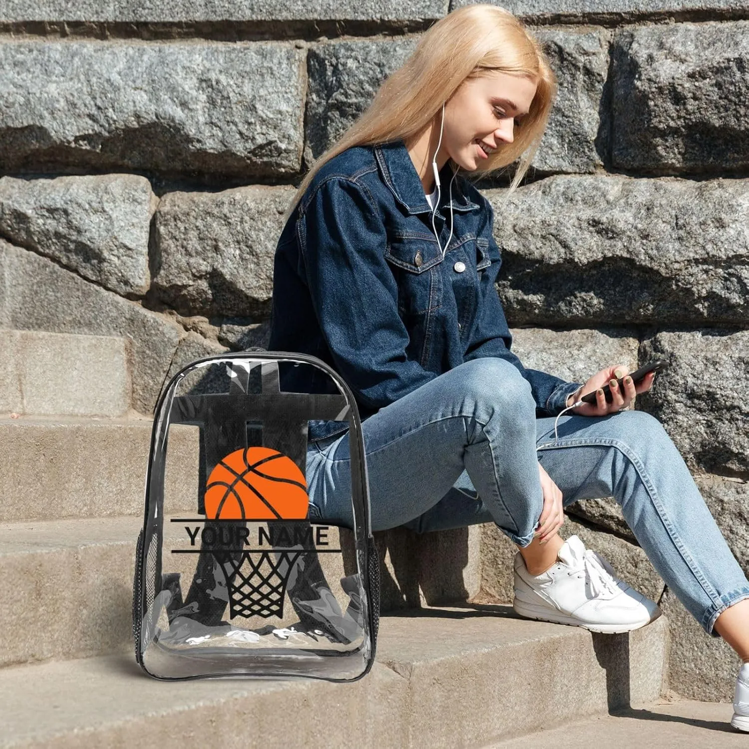Personalized Clear Backpack for Women Men, Custom Transparent Backpacks with Name Text Photo, PVC Adjustable See Through Bag Suitable for Travel Work
