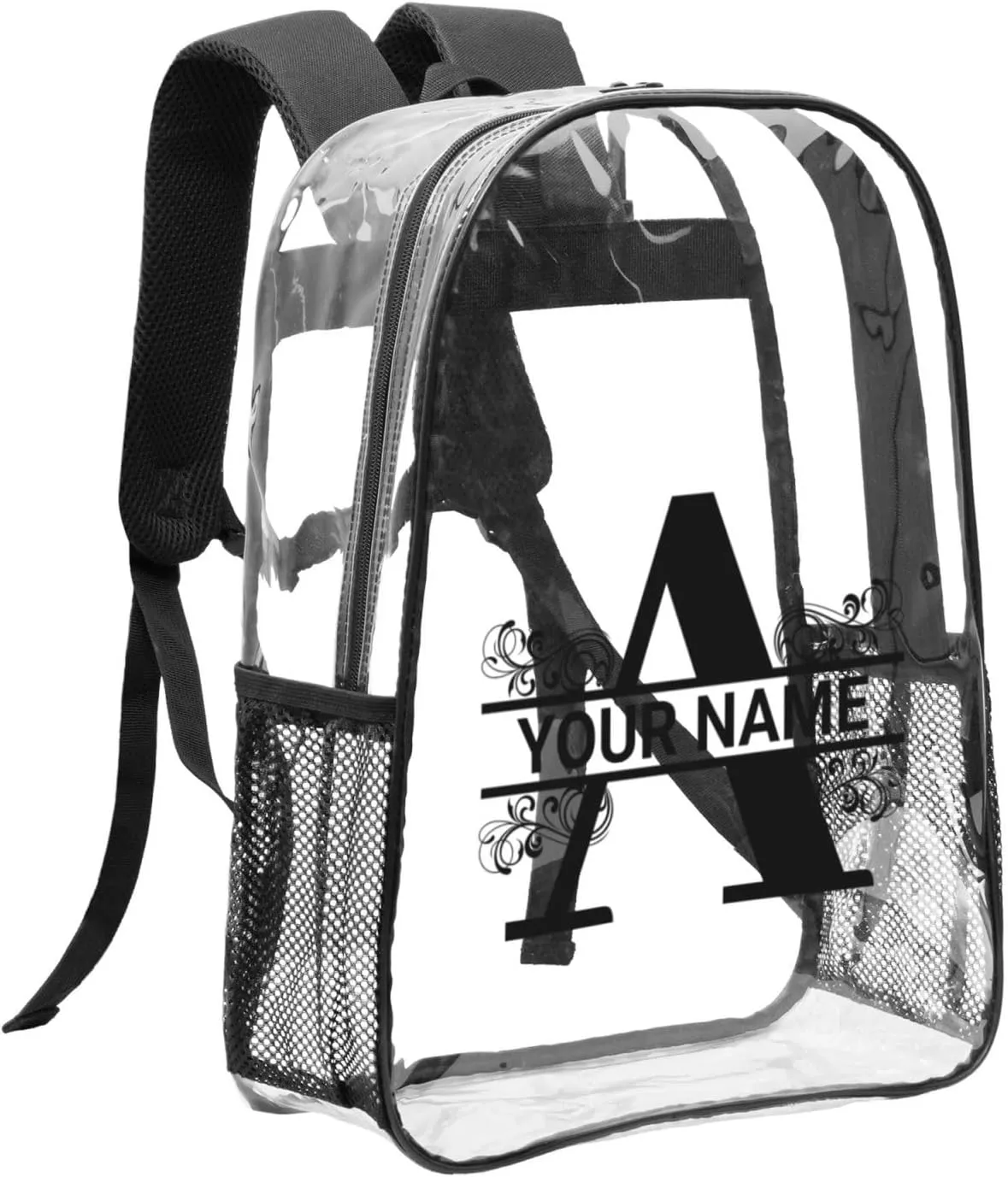 Personalized Clear Backpack for Women Men, Custom Transparent Backpacks with Name Text Photo, PVC Adjustable See Through Bag Suitable for Travel Work