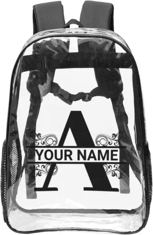 Personalized Clear Backpack for Women Men, Custom Transparent Backpacks with Name Text Photo, PVC Adjustable See Through Bag Suitable for Travel Work