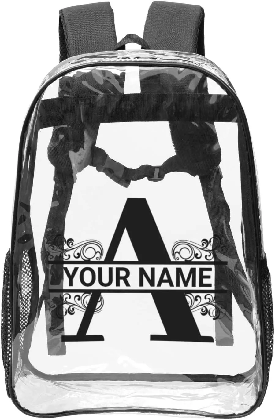 Personalized Clear Backpack for Women Men, Custom Transparent Backpacks with Name Text Photo, PVC Adjustable See Through Bag Suitable for Travel Work