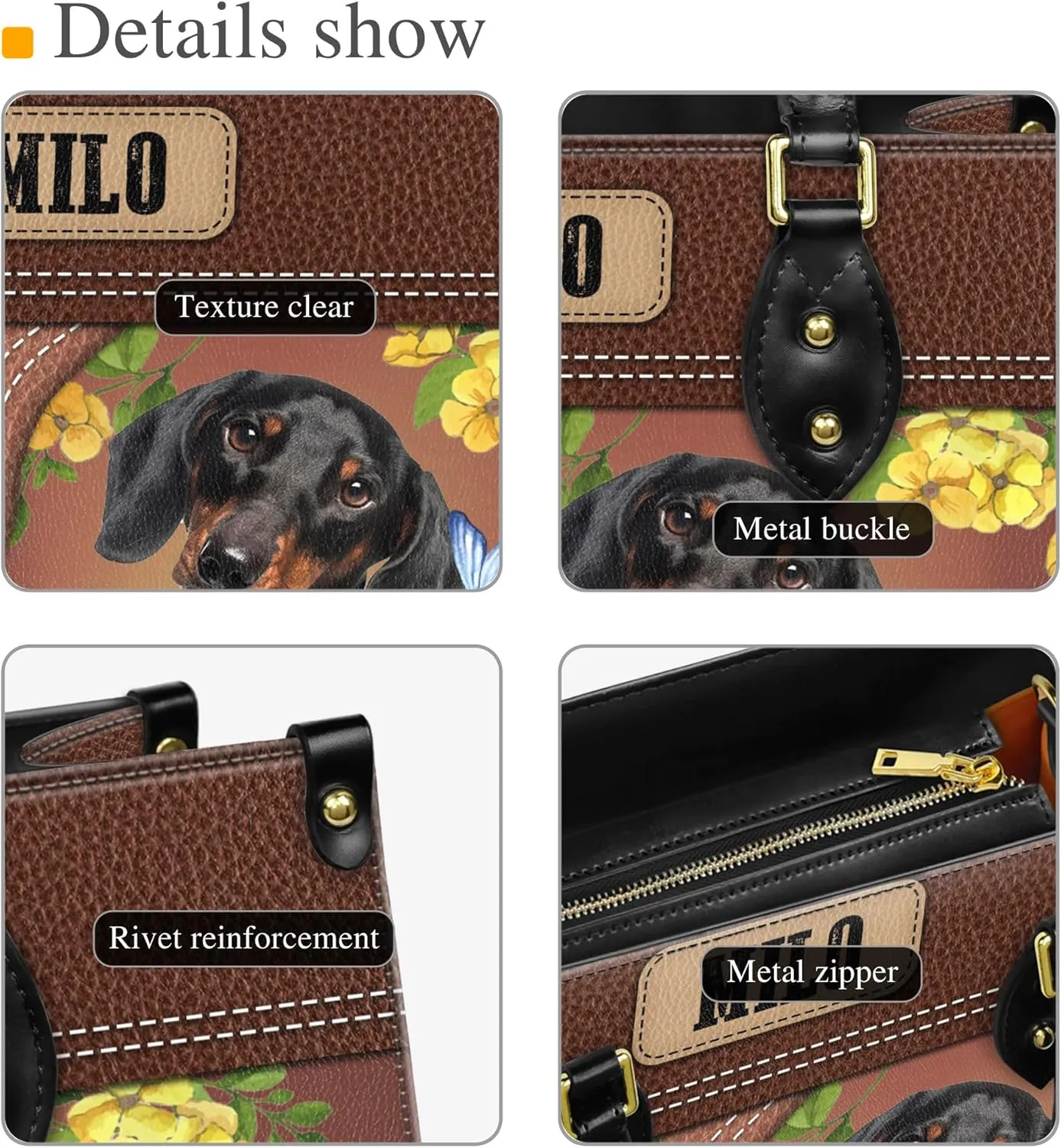 Personalized Dachshund Dog Handbags, Custom Name Dog Leather Bags, Purses, Shoulder Bag, Gift For Dog Mom Dog Lover