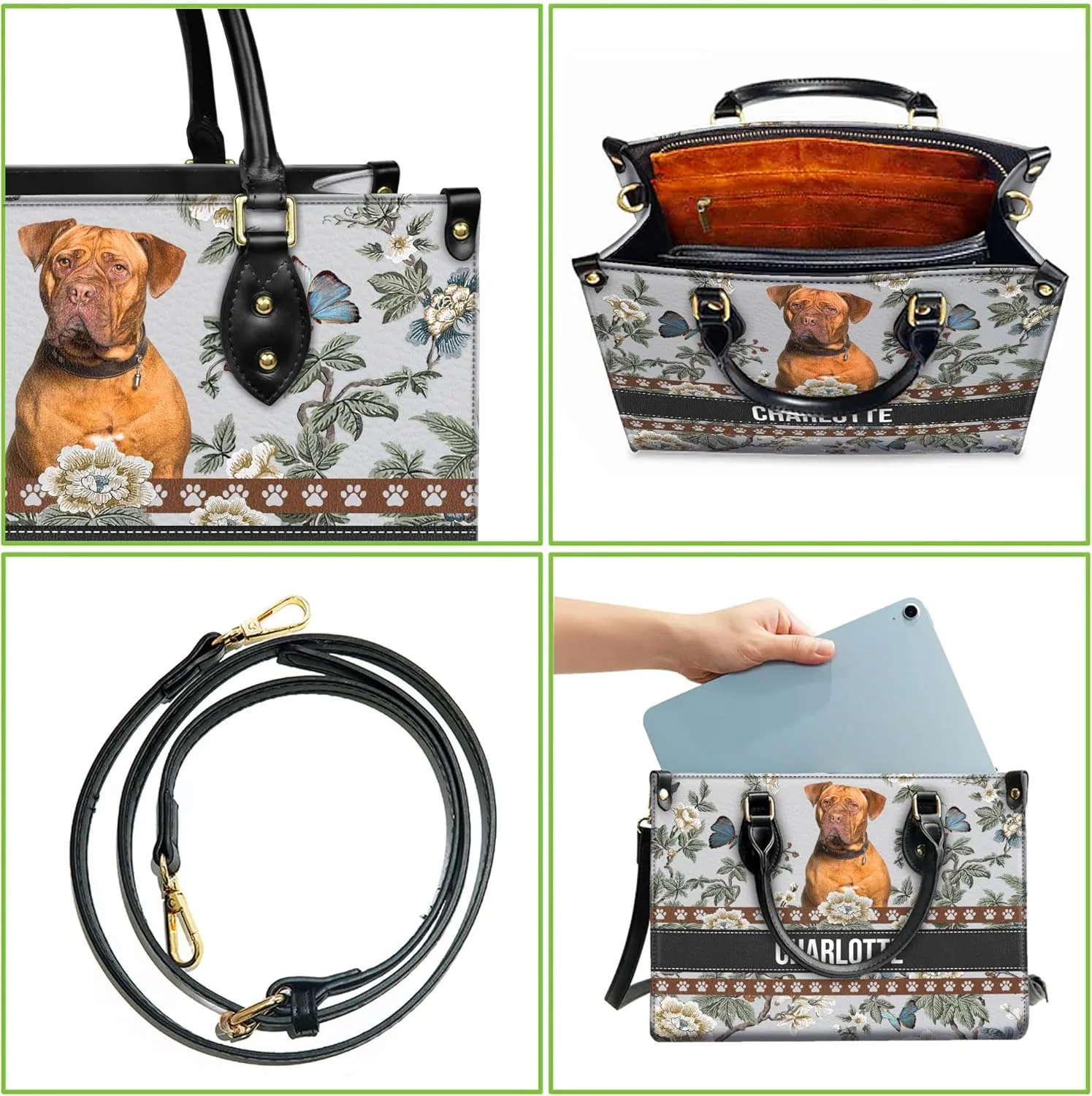 Personalized Dogues de Bordeaux Dog Handbags, Custom Name Dog Leather Bags, Purses, Shoulder Bag, Gift For Dog Mom Dog Lover