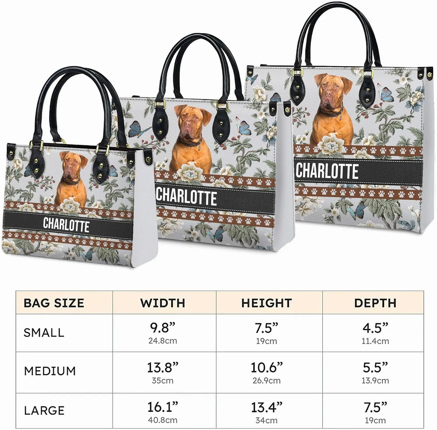Personalized Dogues de Bordeaux Dog Handbags, Custom Name Dog Leather Bags, Purses, Shoulder Bag, Gift For Dog Mom Dog Lover