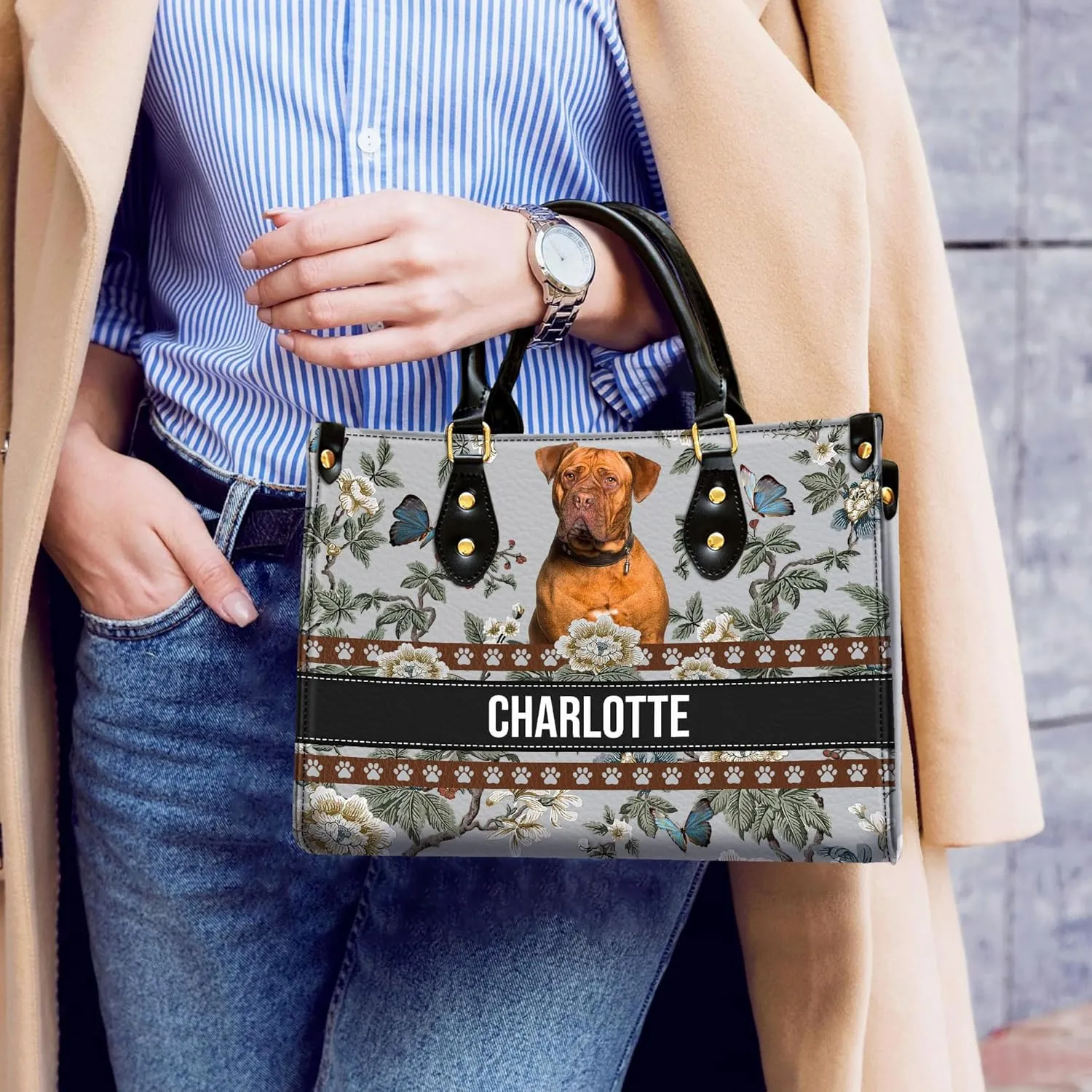 Personalized Dogues de Bordeaux Dog Handbags, Custom Name Dog Leather Bags, Purses, Shoulder Bag, Gift For Dog Mom Dog Lover
