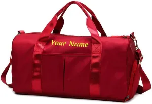 Personalized Duffel Bag, Custom Name Embroidered Gym Bag, Sports Bag with Wet and Dry Pocket & Shoe Compartment, Overnight Excursion Bag, Weekend Travel Bag, Dance & Yoga Bag (Red)