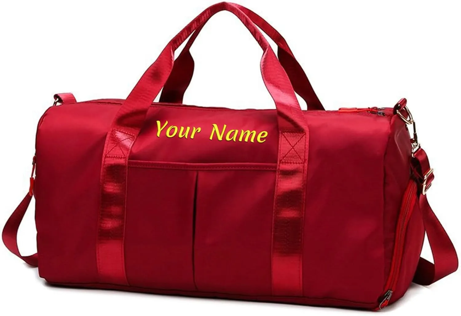 Personalized Duffel Bag, Custom Name Embroidered Gym Bag, Sports Bag with Wet and Dry Pocket & Shoe Compartment, Overnight Excursion Bag, Weekend Travel Bag, Dance & Yoga Bag (Red)