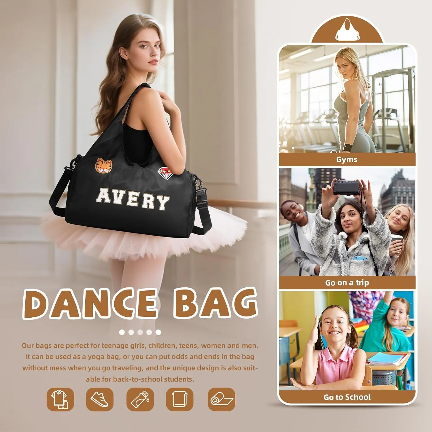 Personalized Duffel Bag with Name – Custom Travel Gym Bag for Women & Men – Waterproof Oxford Weekender Bag – Carry-On Overnight Bag for Sports, Gifts, Travel, Groomsmen (Black)