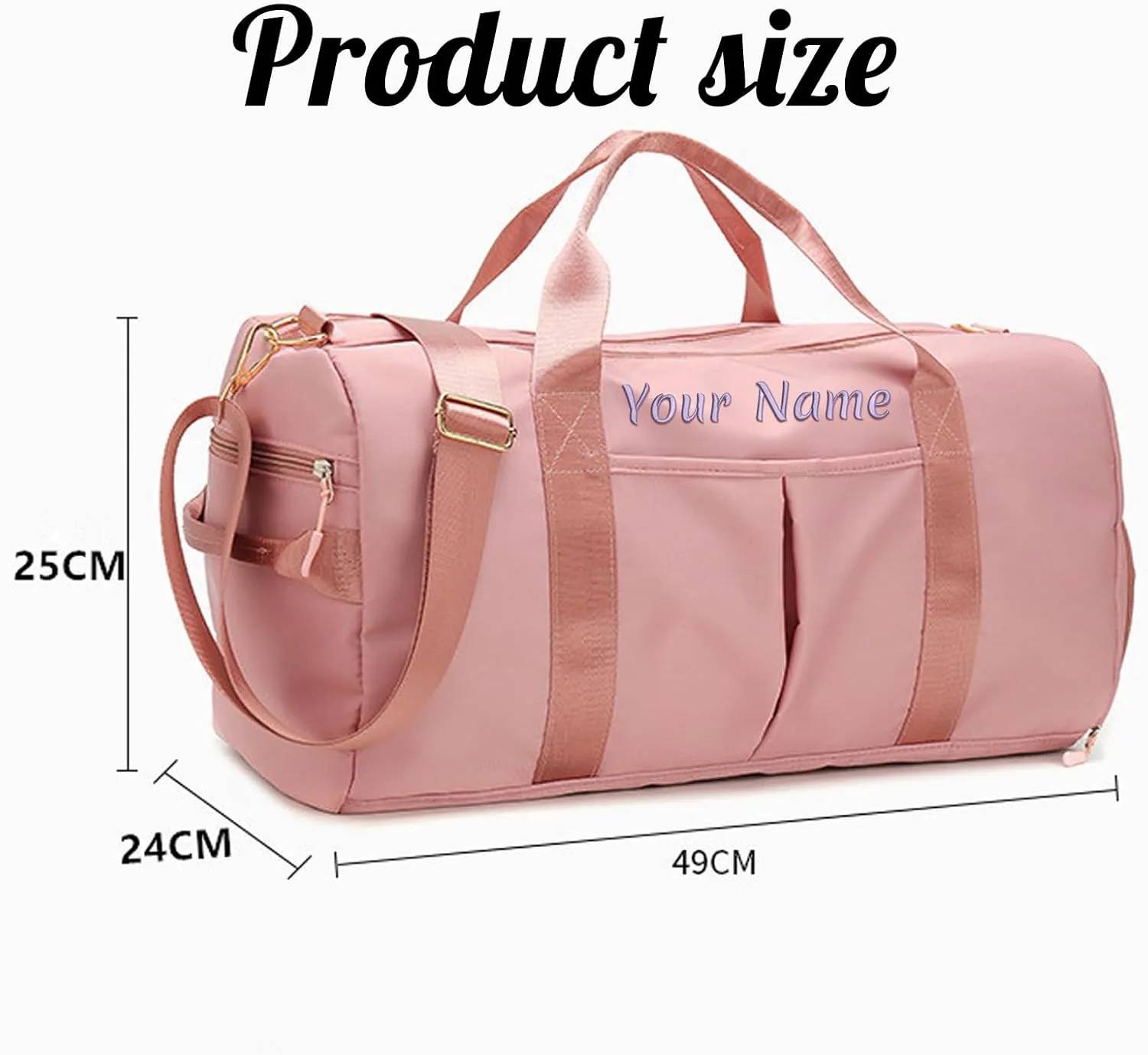 Personalized Duffel, Custom Name Embroidered Gym Bag With Wet and Dry Pocket & Shoe Compartment - Sports, Overnight Excursion, Weekend Travel, Dance & Yoga (Navy Blue)