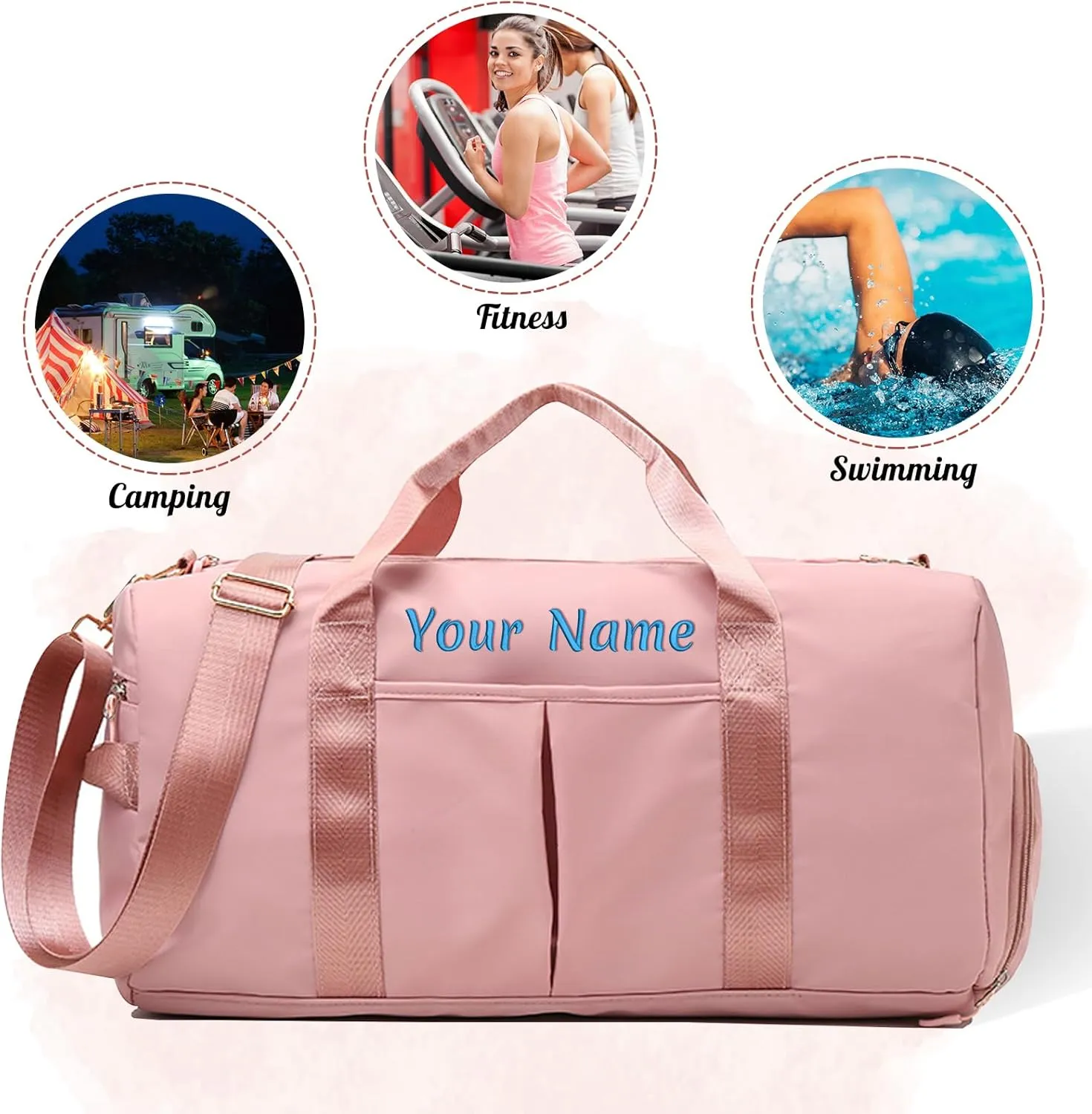 Personalized Duffel, Custom Name Embroidered Gym Bag With Wet and Dry Pocket & Shoe Compartment - Sports, Overnight Excursion, Weekend Travel, Dance & Yoga (Navy Blue)