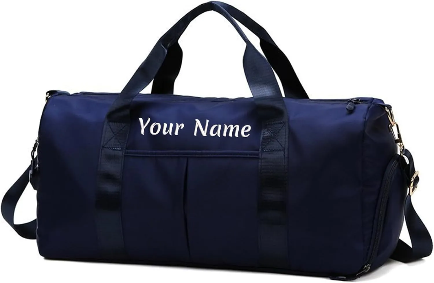 Personalized Duffel, Custom Name Embroidered Gym Bag With Wet and Dry Pocket & Shoe Compartment - Sports, Overnight Excursion, Weekend Travel, Dance & Yoga (Navy Blue)