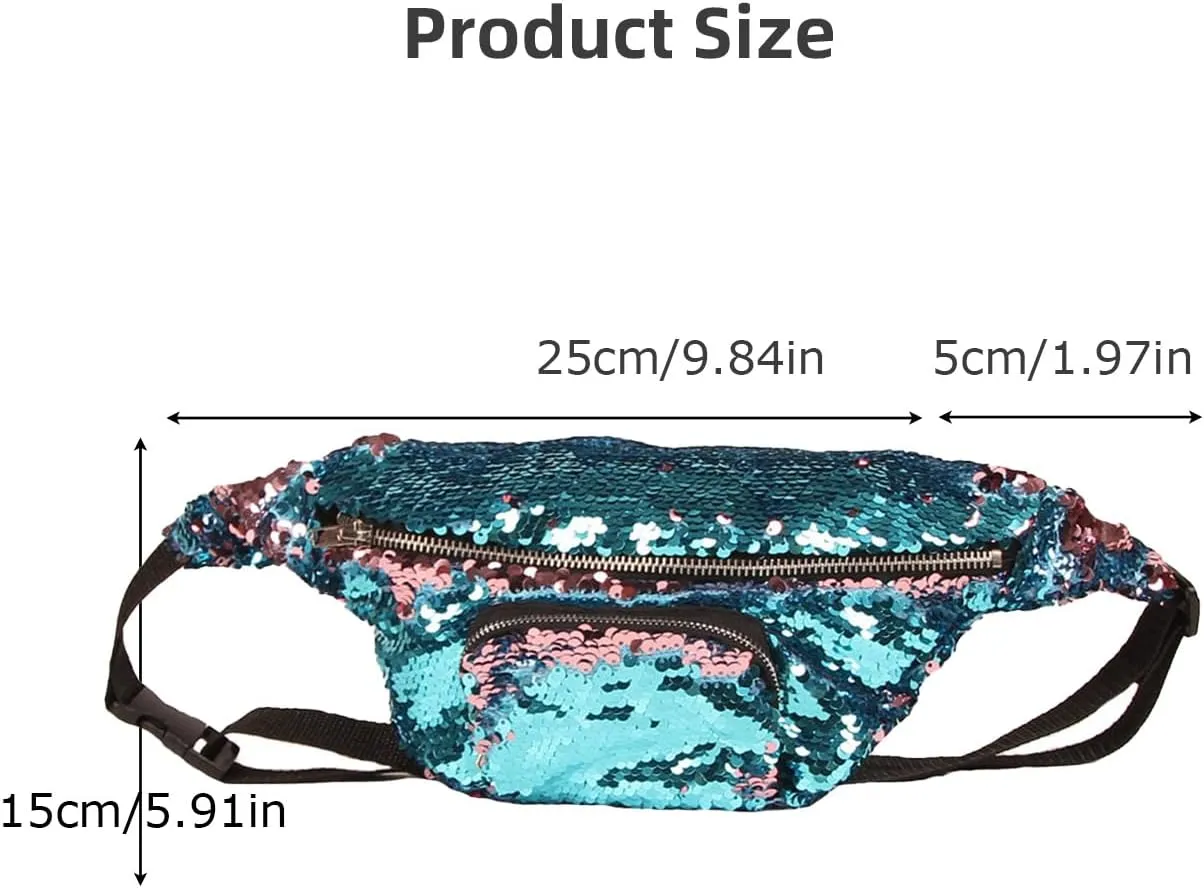 Personalized Fanny With Adjustable Strap, Fashionable Single Shoulder Travel Bag With Sparkly Sequins, Foldable Versatile Crossbody Bag Accessory for Women Girls Unisex