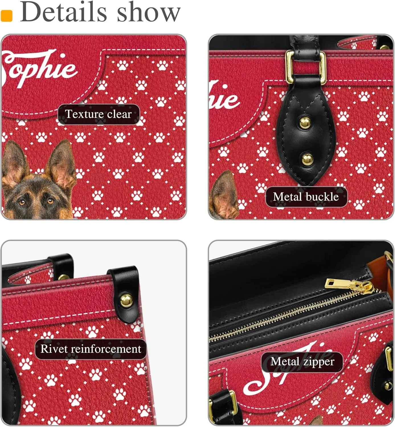 Personalized German Shepherd Dog Handbags, Custom Name Dog Leather Bags, Purses, Shoulder Bag, Gift For Dog Mom Dog Lover