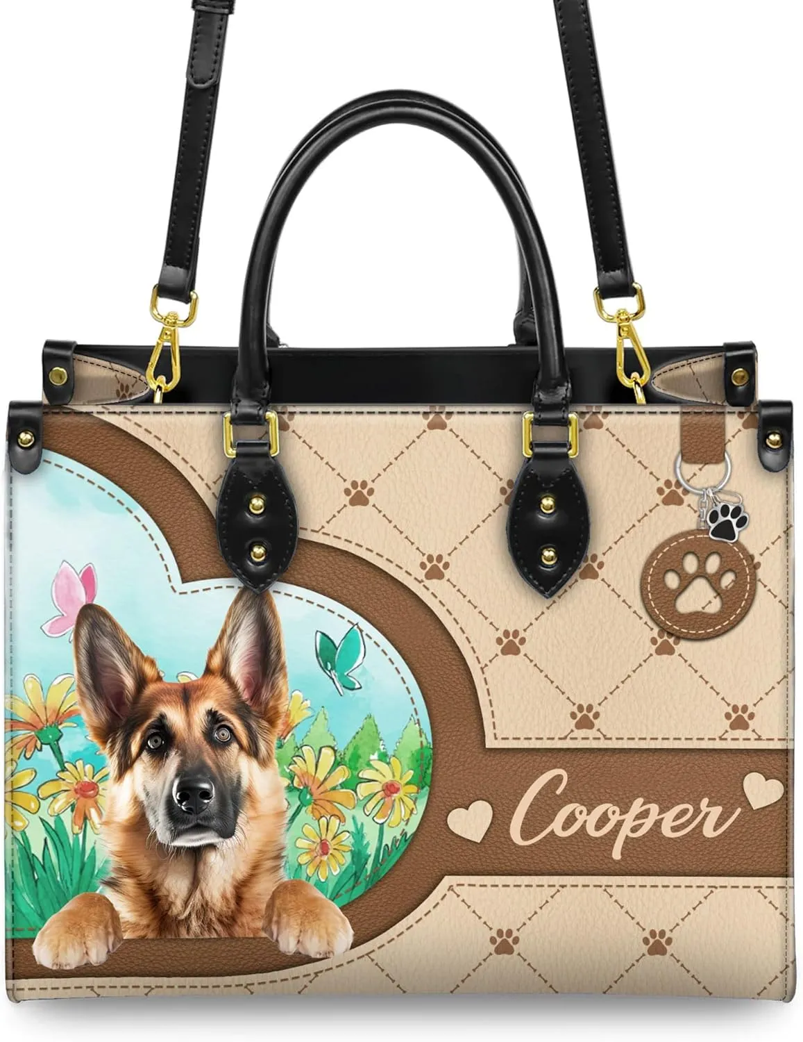 Personalized German Shepherd Dog Handbags, Custom Name Dog Leather Bags, Purses, Shoulder Bag, Gift For Dog Mom Dog Lover