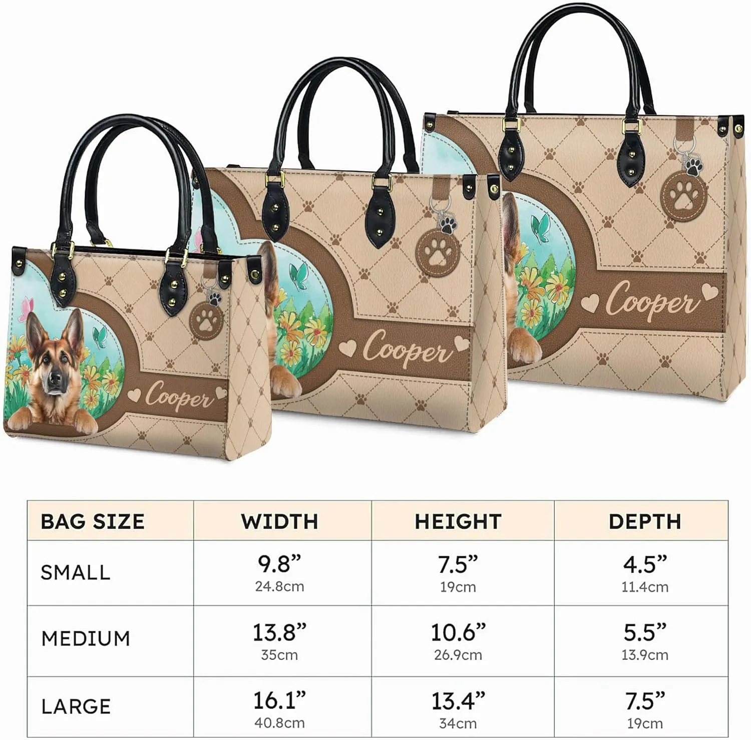 Personalized German Shepherd Dog Handbags, Custom Name Dog Leather Bags, Purses, Shoulder Bag, Gift For Dog Mom Dog Lover