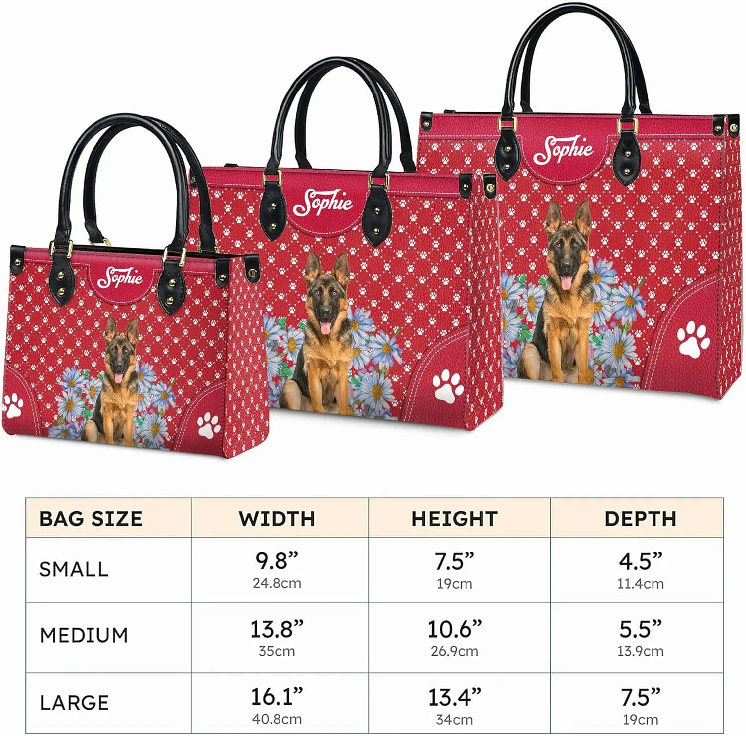 Personalized German Shepherd Dog Handbags, Custom Name Dog Leather Bags, Purses, Shoulder Bag, Gift For Dog Mom Dog Lover