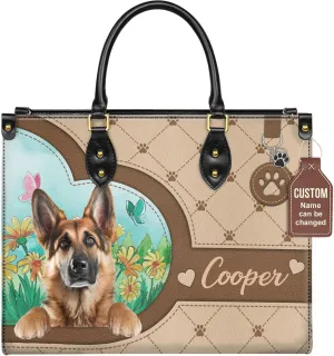 Personalized German Shepherd Dog Handbags, Custom Name Dog Leather Bags, Purses, Shoulder Bag, Gift For Dog Mom Dog Lover