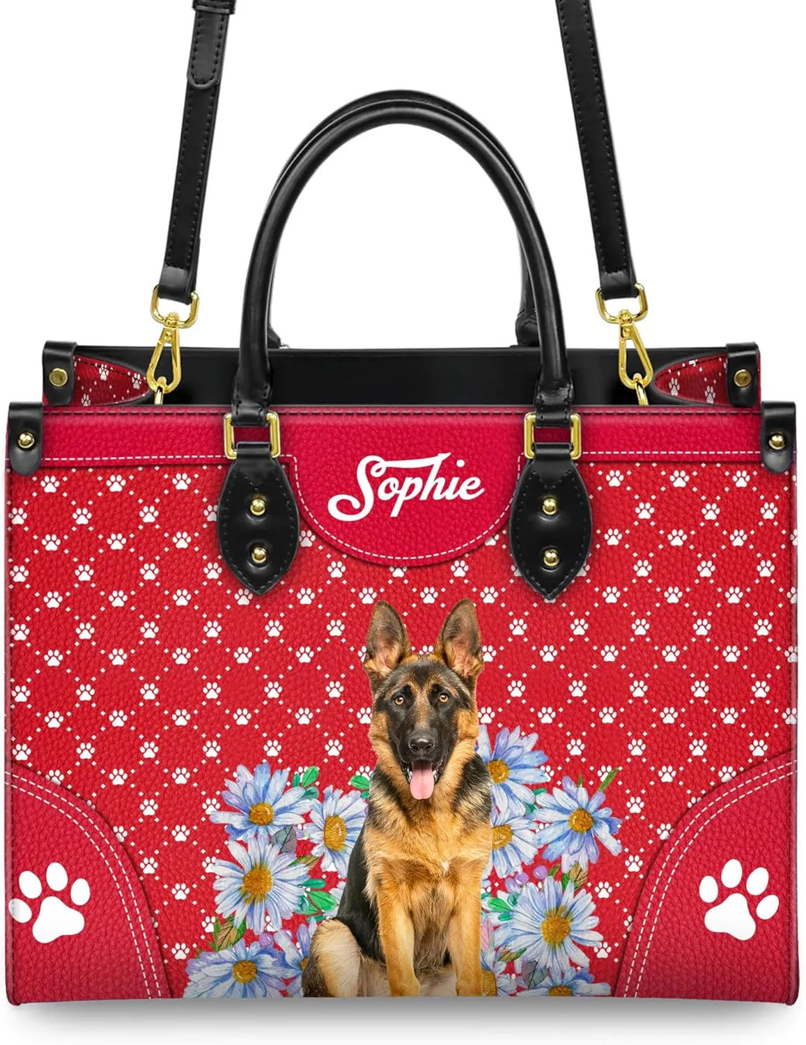Personalized German Shepherd Dog Handbags, Custom Name Dog Leather Bags, Purses, Shoulder Bag, Gift For Dog Mom Dog Lover
