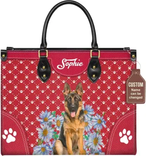 Personalized German Shepherd Dog Handbags, Custom Name Dog Leather Bags, Purses, Shoulder Bag, Gift For Dog Mom Dog Lover