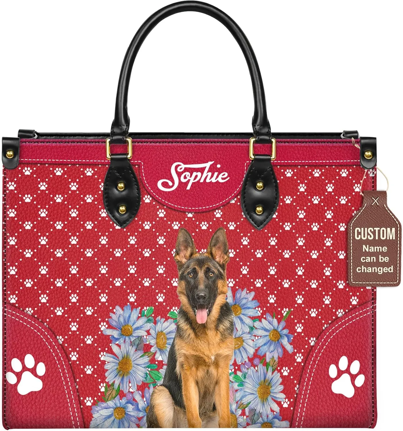Personalized German Shepherd Dog Handbags, Custom Name Dog Leather Bags, Purses, Shoulder Bag, Gift For Dog Mom Dog Lover