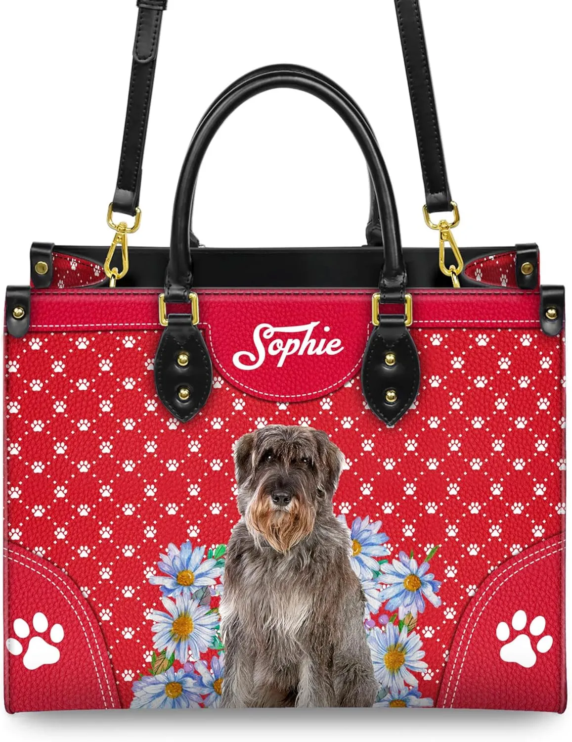 Personalized Giant Schnauzer Dog Handbags, Custom Name Dog Leather Bags, Purses, Shoulder Bag, Gift For Dog Mom Dog Lover