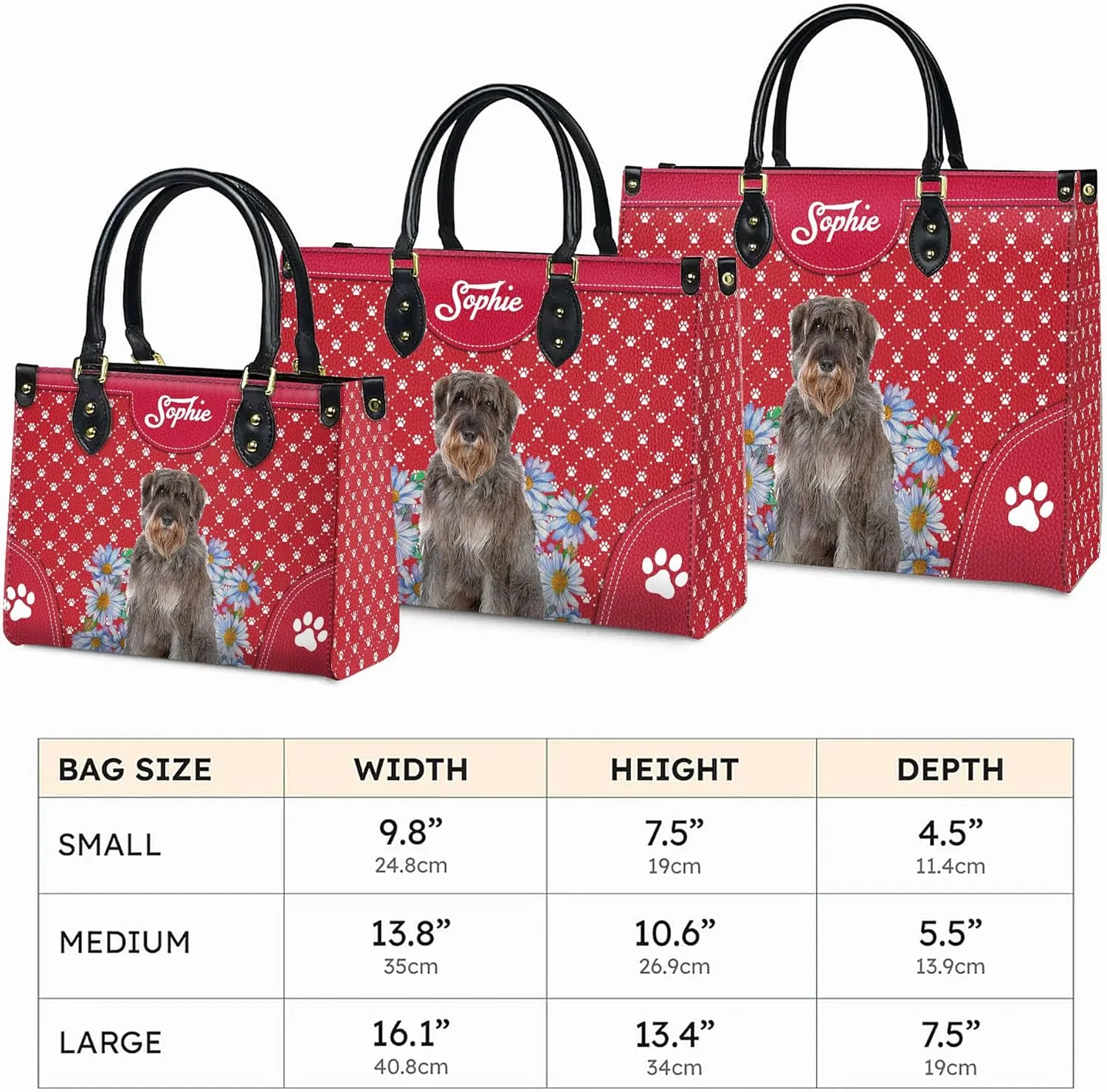 Personalized Giant Schnauzer Dog Handbags, Custom Name Dog Leather Bags, Purses, Shoulder Bag, Gift For Dog Mom Dog Lover