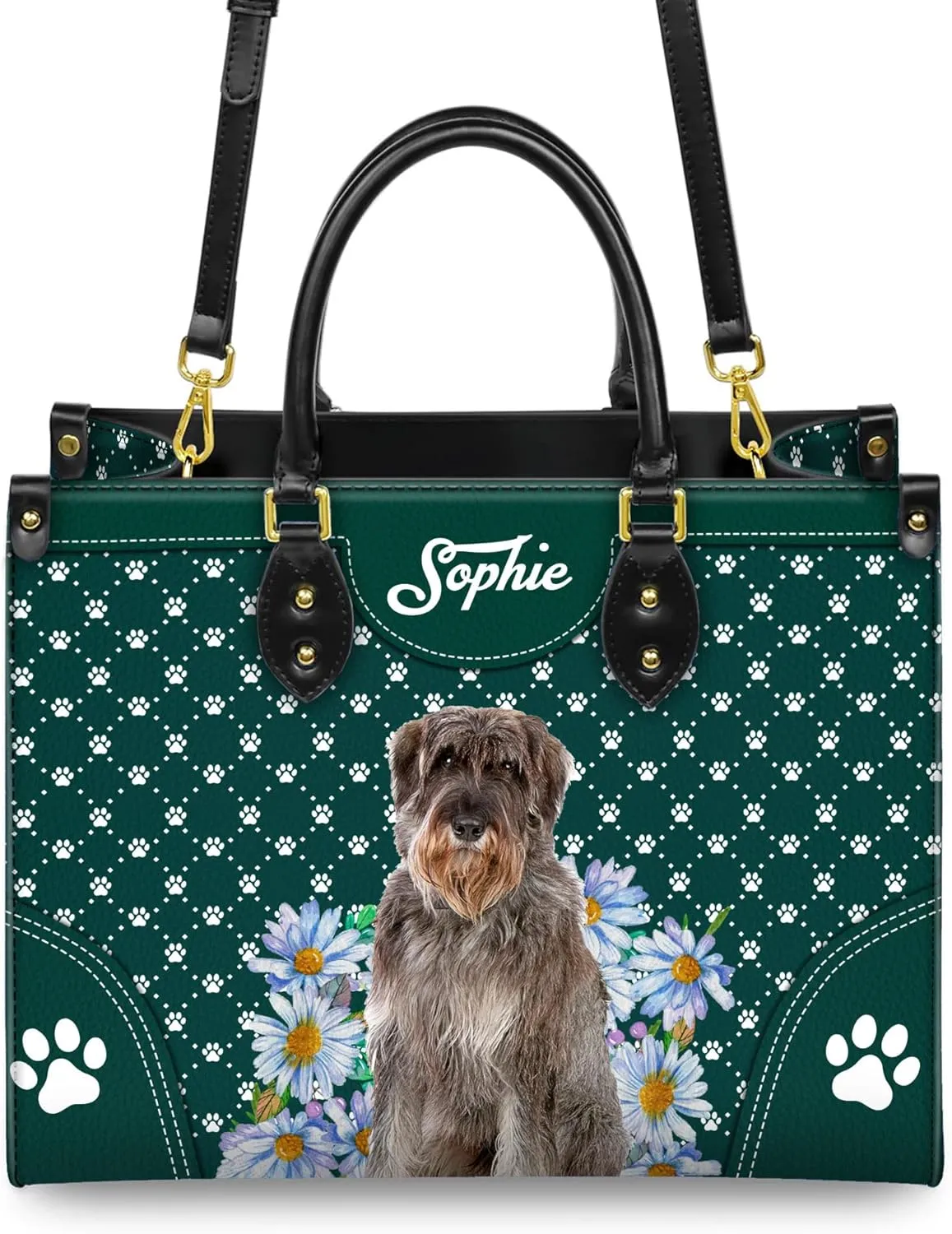 Personalized Giant Schnauzer Dog Handbags, Custom Name Dog Leather Bags, Purses, Shoulder Bag, Gift For Dog Mom Dog Lover