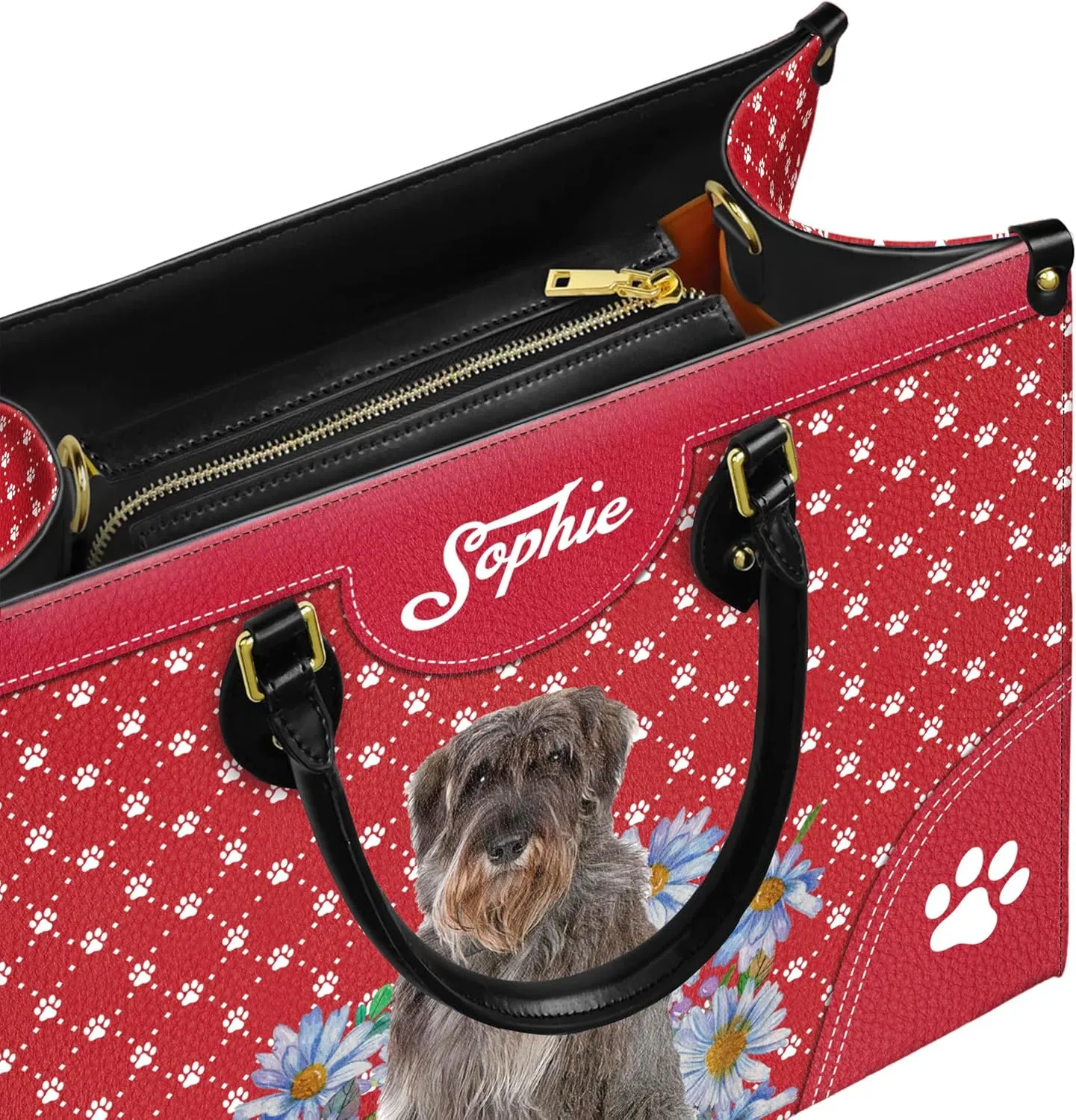 Personalized Giant Schnauzer Dog Handbags, Custom Name Dog Leather Bags, Purses, Shoulder Bag, Gift For Dog Mom Dog Lover