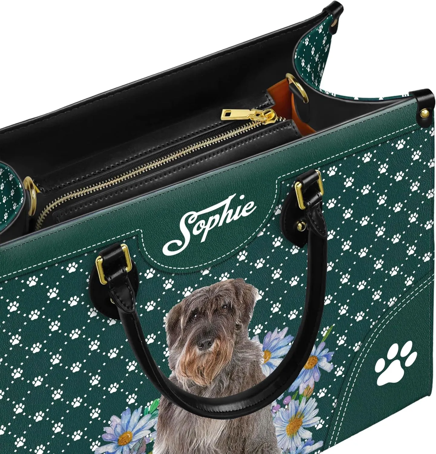 Personalized Giant Schnauzer Dog Handbags, Custom Name Dog Leather Bags, Purses, Shoulder Bag, Gift For Dog Mom Dog Lover