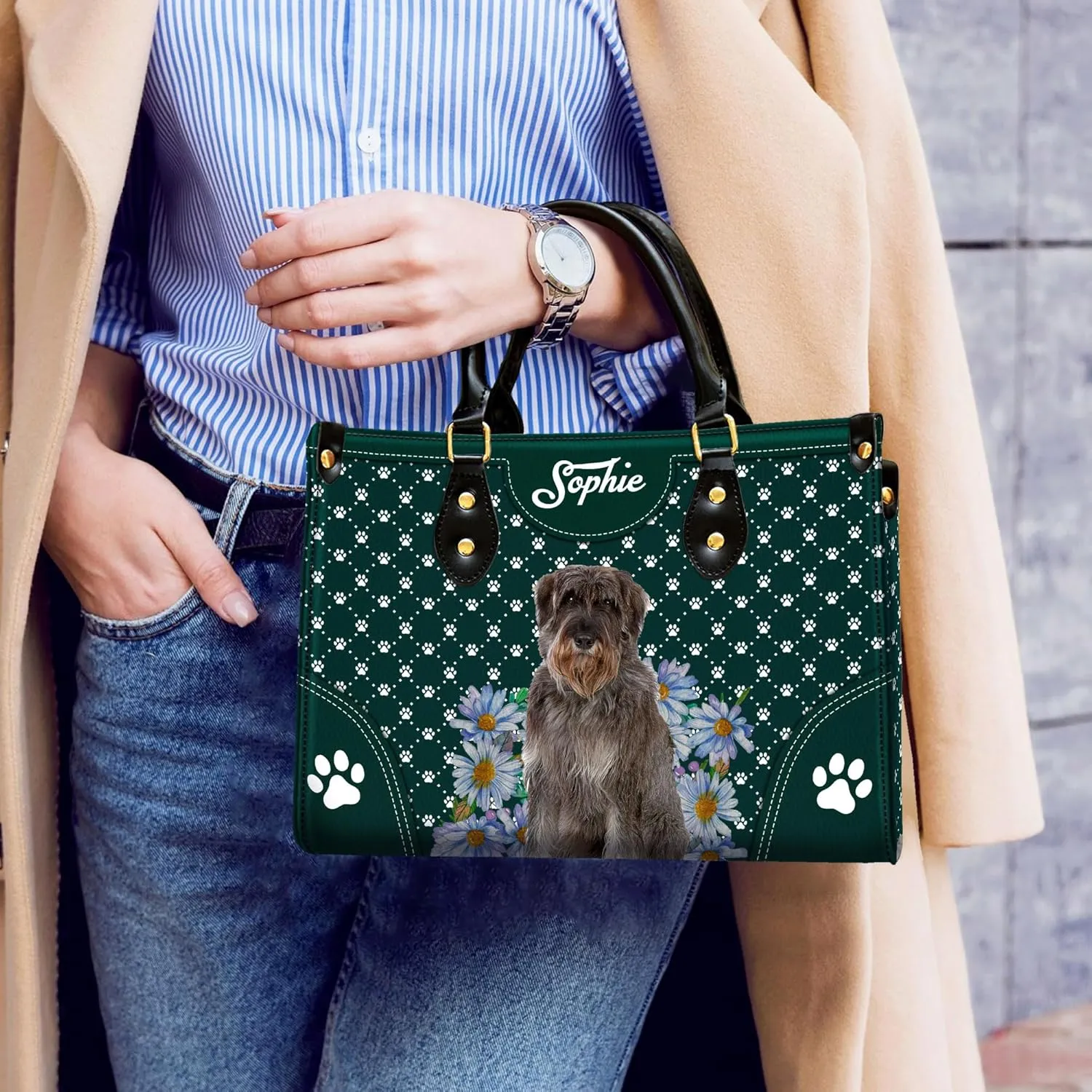 Personalized Giant Schnauzer Dog Handbags, Custom Name Dog Leather Bags, Purses, Shoulder Bag, Gift For Dog Mom Dog Lover