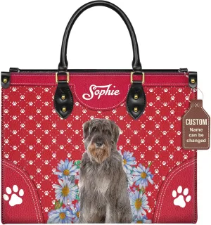 Personalized Giant Schnauzer Dog Handbags, Custom Name Dog Leather Bags, Purses, Shoulder Bag, Gift For Dog Mom Dog Lover