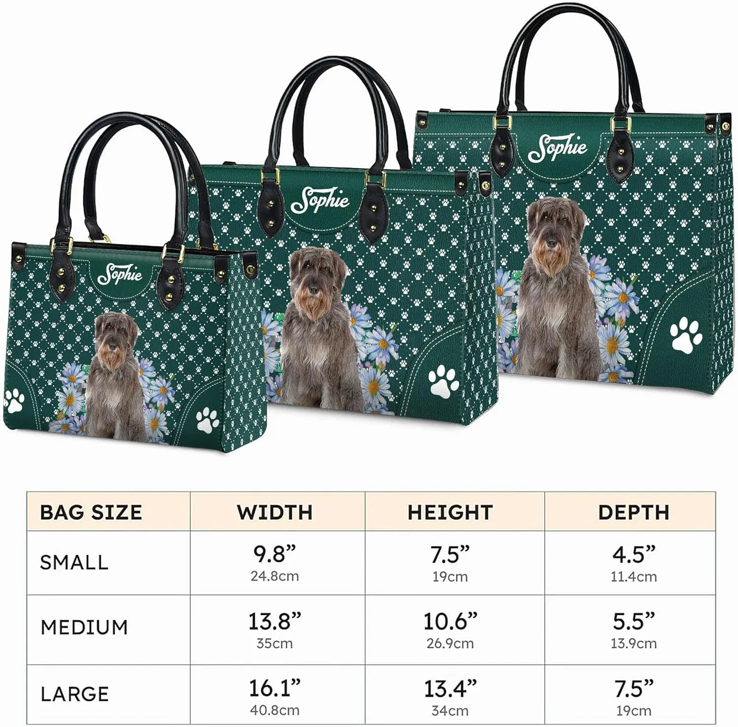 Personalized Giant Schnauzer Dog Handbags, Custom Name Dog Leather Bags, Purses, Shoulder Bag, Gift For Dog Mom Dog Lover