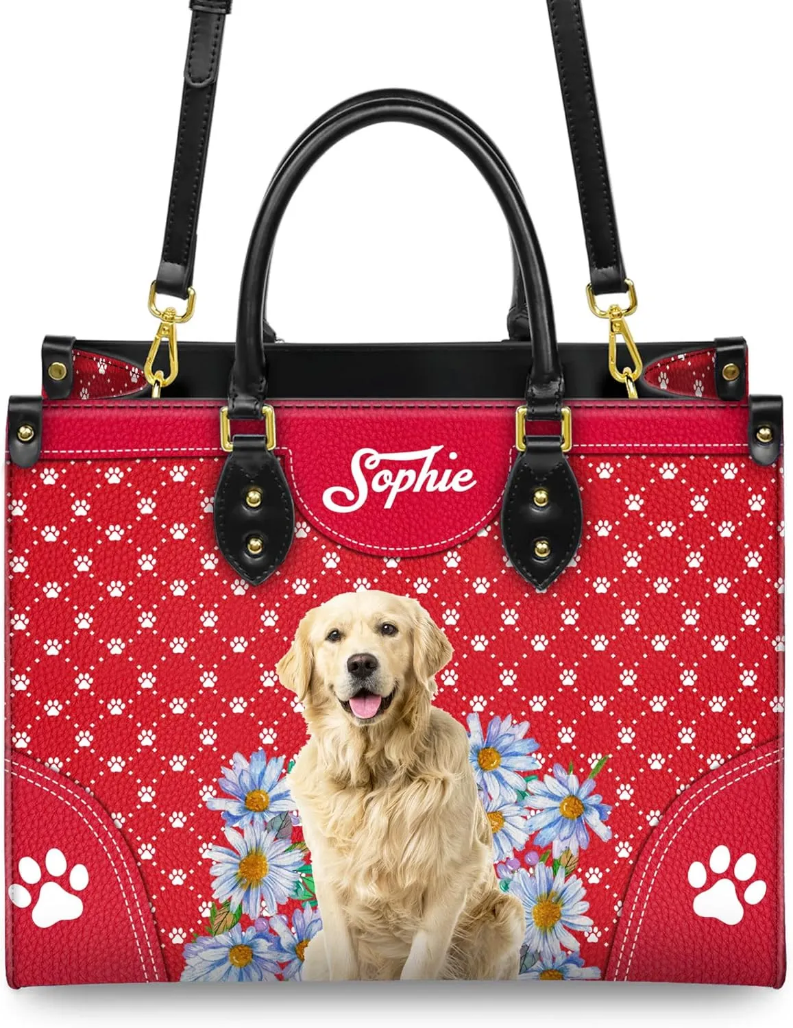 Personalized Golden Retriever Dog Handbags, Custom Name Dog Leather Bags, Purses, Shoulder Bag, Gift For Dog Mom Dog Lover