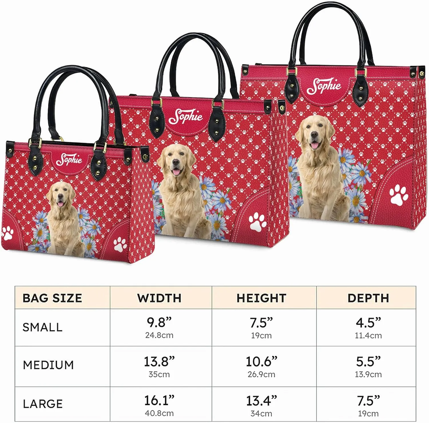 Personalized Golden Retriever Dog Handbags, Custom Name Dog Leather Bags, Purses, Shoulder Bag, Gift For Dog Mom Dog Lover