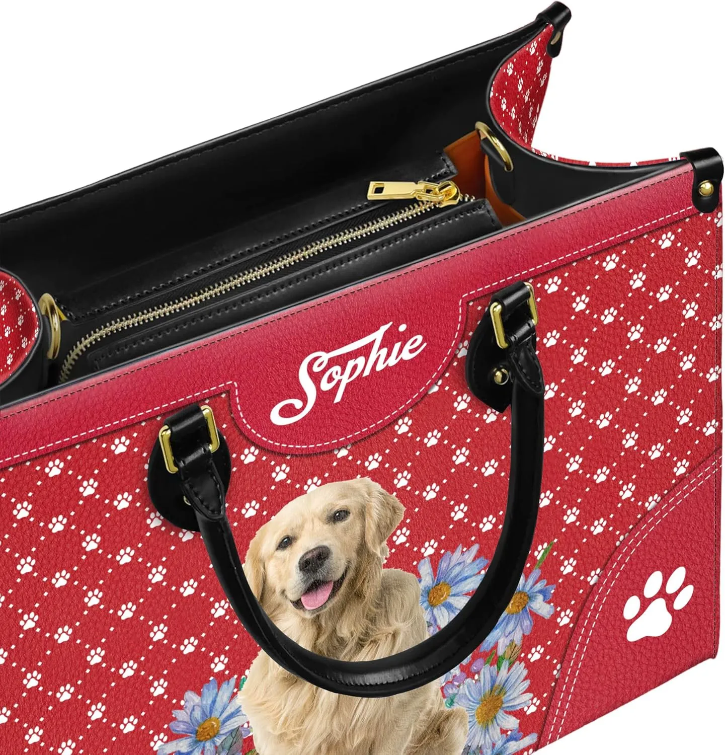Personalized Golden Retriever Dog Handbags, Custom Name Dog Leather Bags, Purses, Shoulder Bag, Gift For Dog Mom Dog Lover