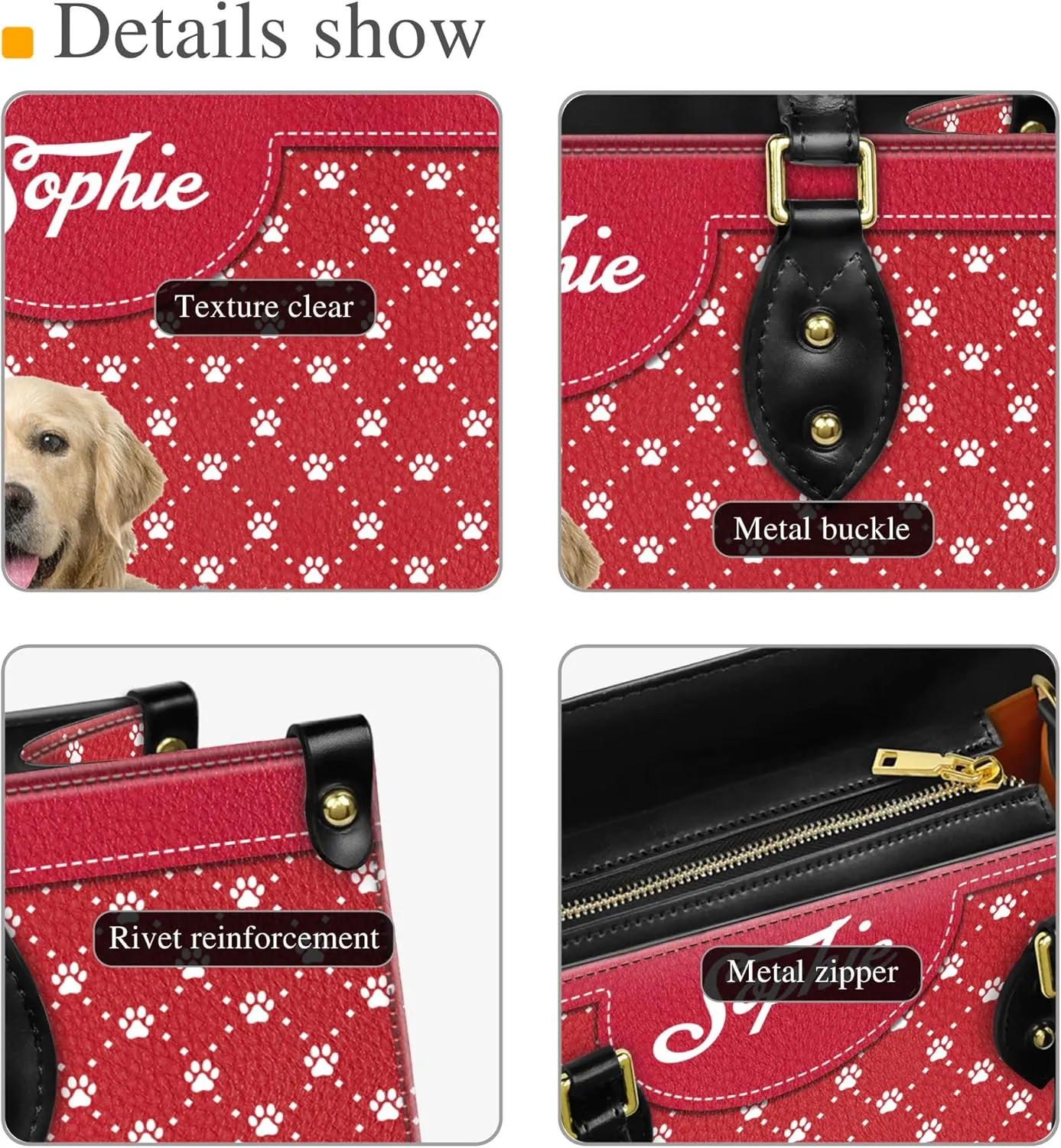 Personalized Golden Retriever Dog Handbags, Custom Name Dog Leather Bags, Purses, Shoulder Bag, Gift For Dog Mom Dog Lover