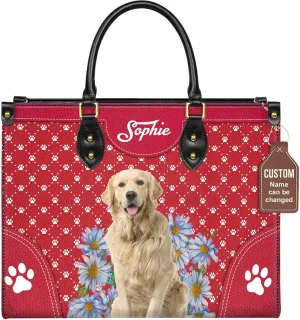 Personalized Golden Retriever Dog Handbags, Custom Name Dog Leather Bags, Purses, Shoulder Bag, Gift For Dog Mom Dog Lover