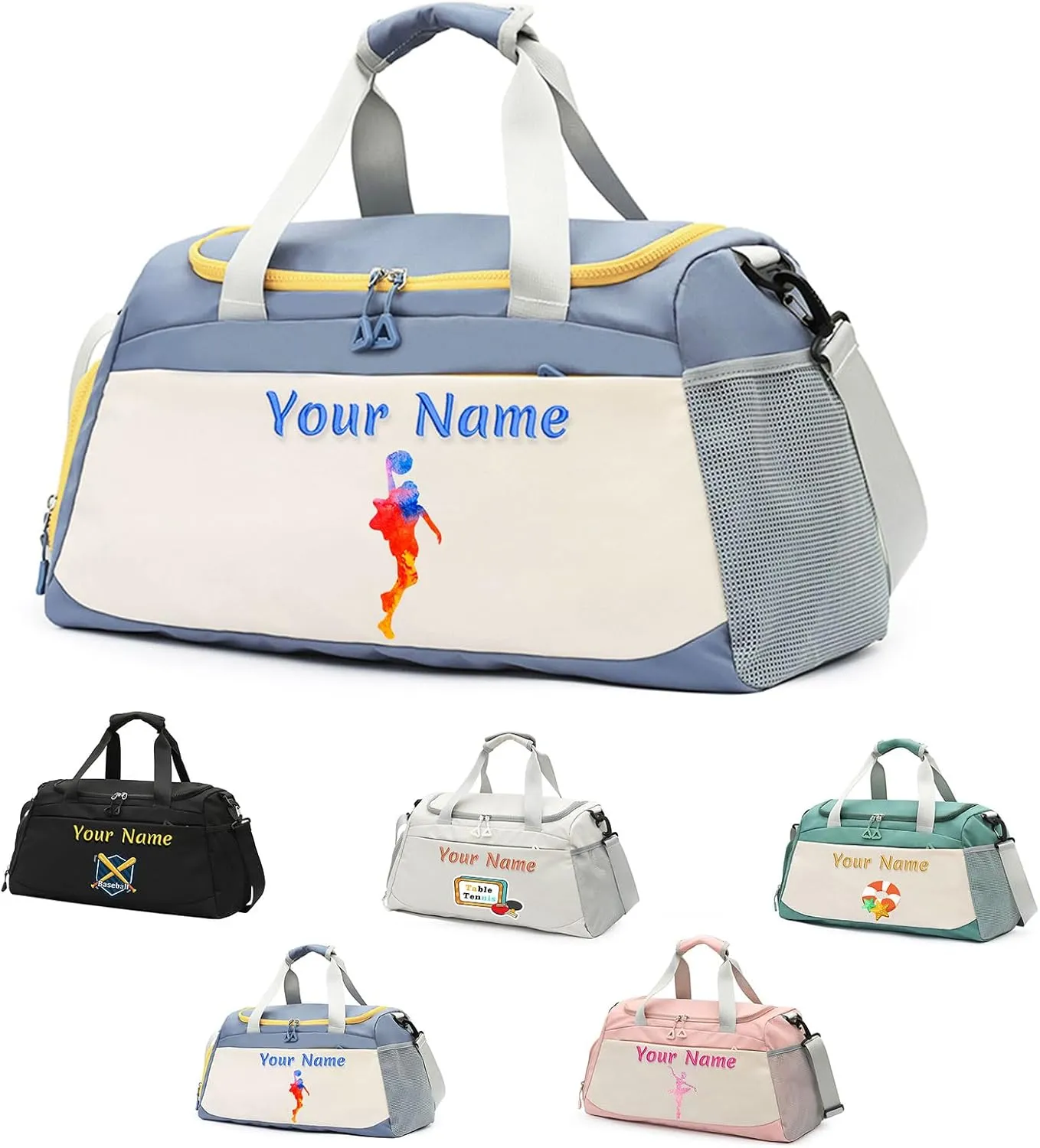 Personalized Gym Bag for Men and Women, Custom Embroidered Sport Duffel Bag, Weekend Travel Bag Overnight Bag - Add Your Text - with Wet and Dry Pockets & Shoe Compartment - Adjustable Shoulder Strap