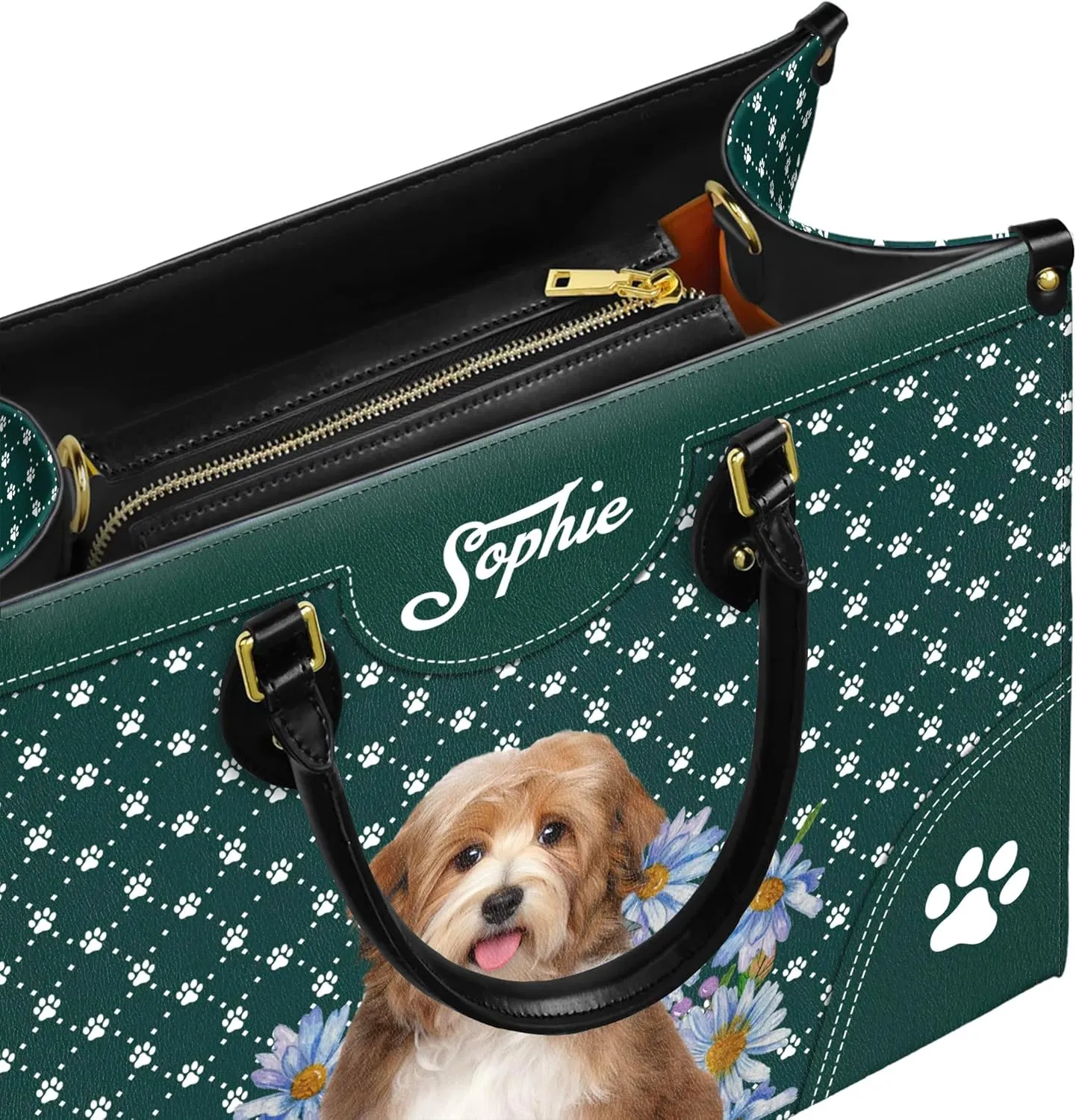 Personalized Havanese Dog Handbags, Custom Name Dog Leather Bags, Purses, Shoulder Bag, Gift For Dog Mom Dog Lover