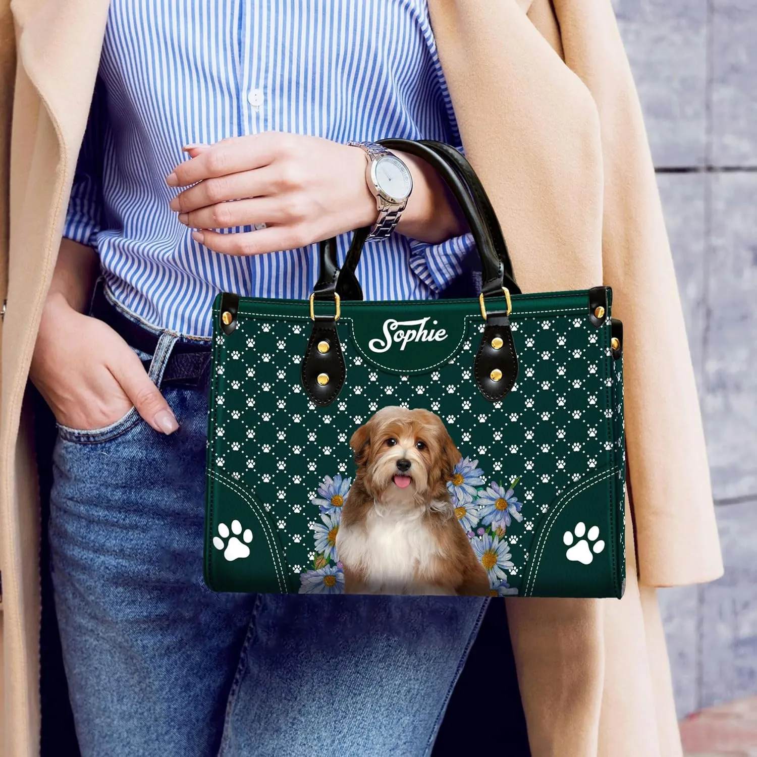Personalized Havanese Dog Handbags, Custom Name Dog Leather Bags, Purses, Shoulder Bag, Gift For Dog Mom Dog Lover