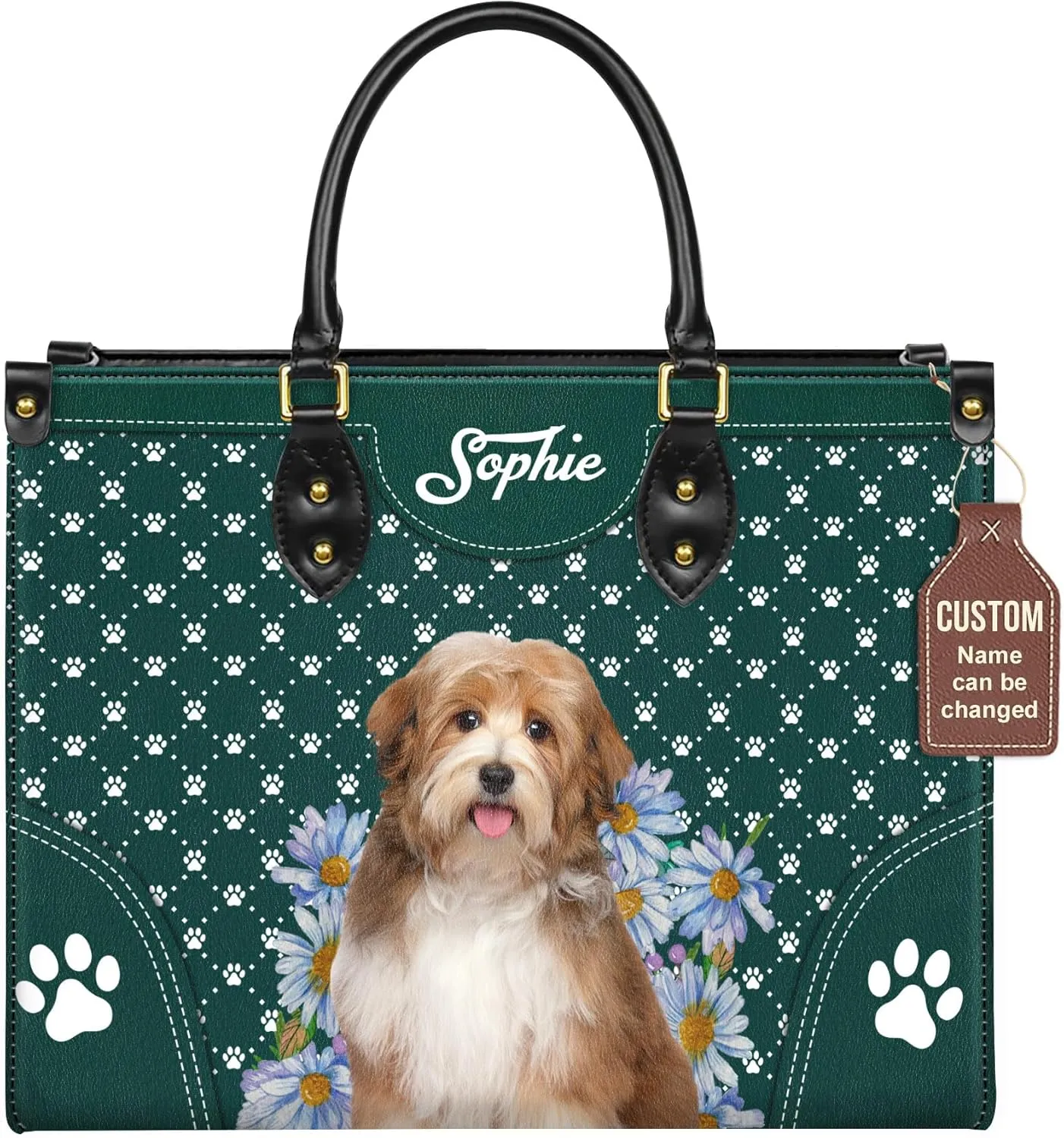 Personalized Havanese Dog Handbags, Custom Name Dog Leather Bags, Purses, Shoulder Bag, Gift For Dog Mom Dog Lover