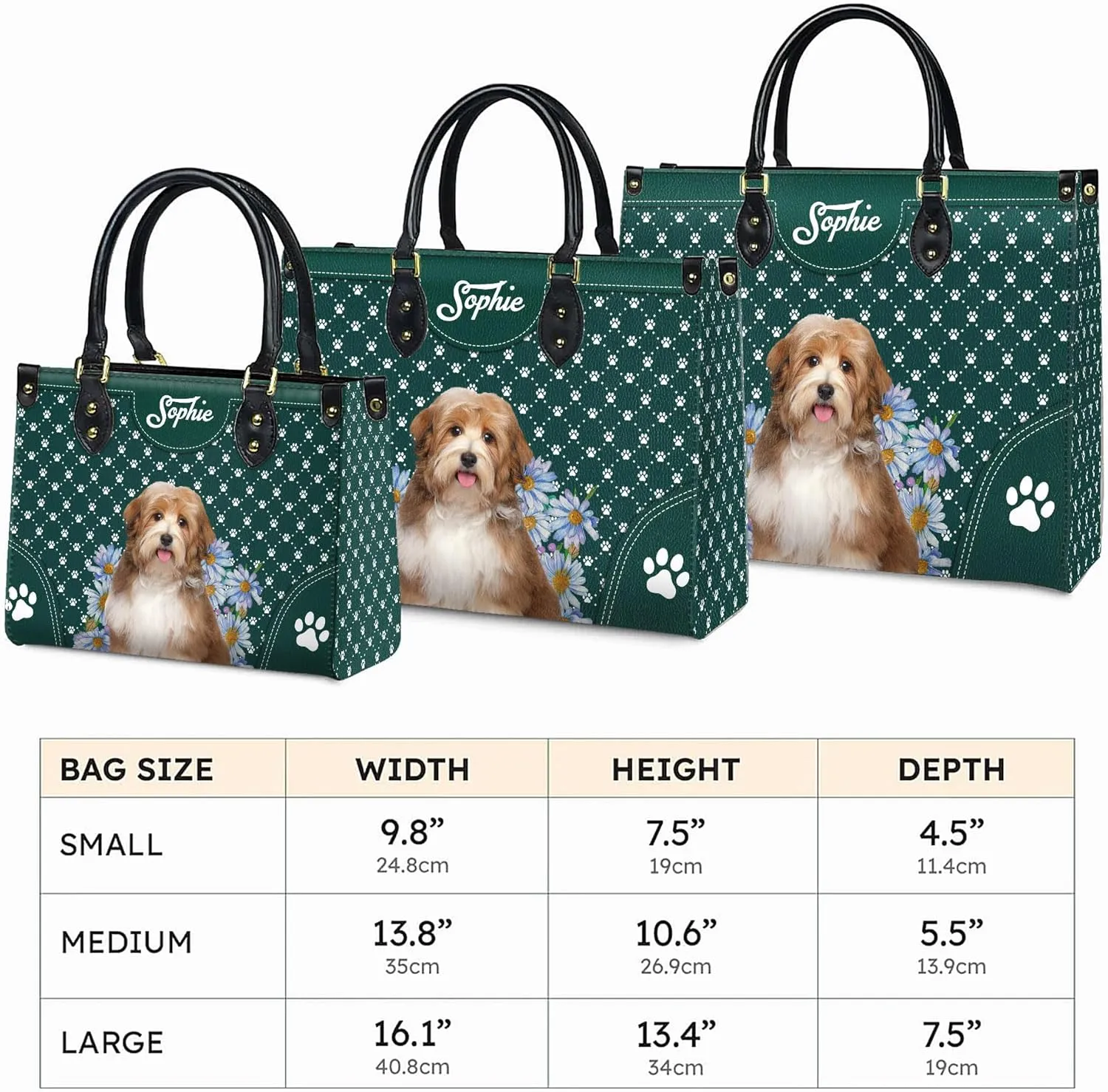 Personalized Havanese Dog Handbags, Custom Name Dog Leather Bags, Purses, Shoulder Bag, Gift For Dog Mom Dog Lover