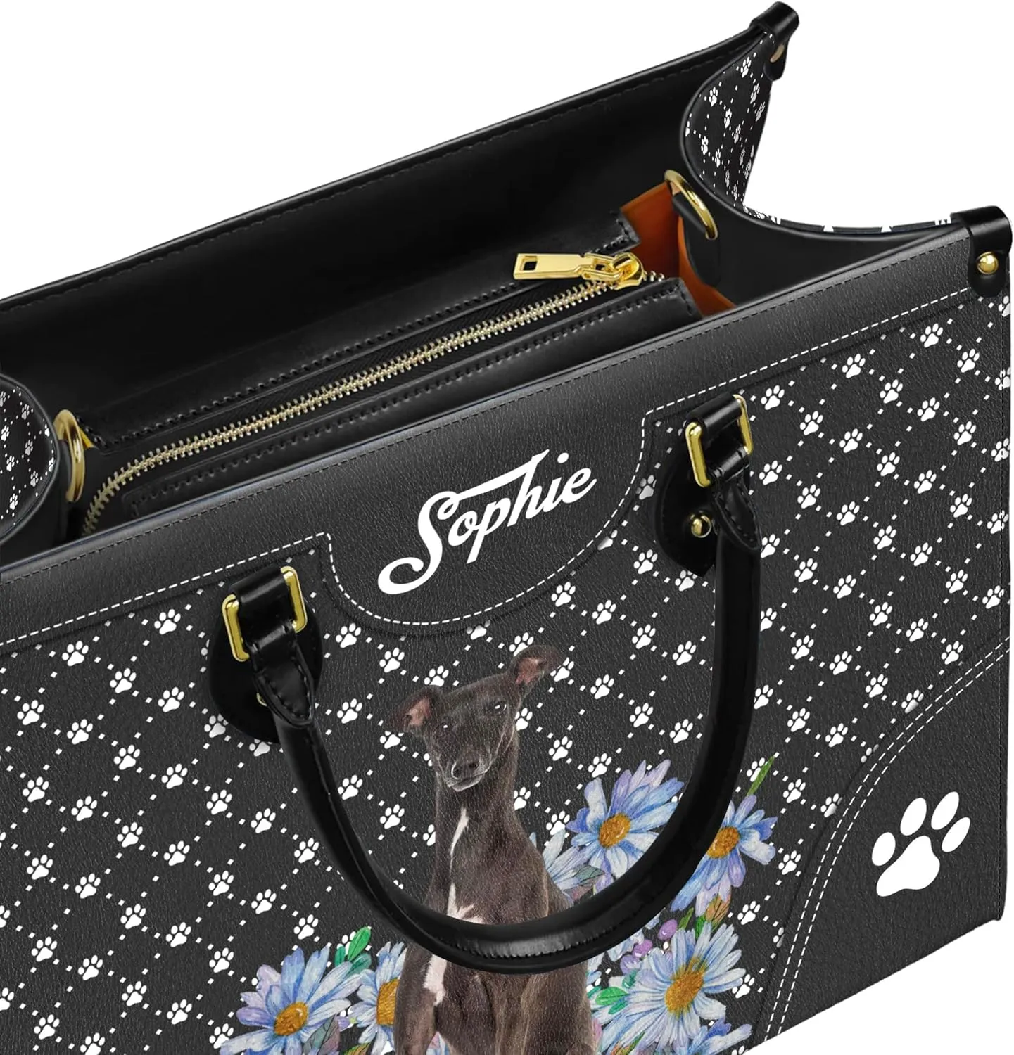 Personalized Italian Greyhound Dog Handbags, Custom Name Dog Leather Bags, Purses, Shoulder Bag, Gift For Dog Mom Dog Lover
