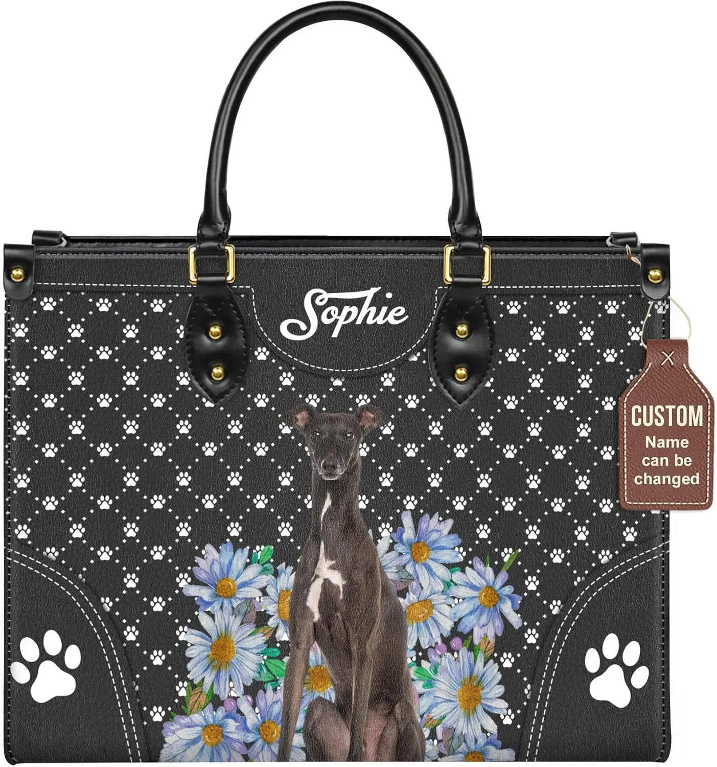 Personalized Italian Greyhound Dog Handbags, Custom Name Dog Leather Bags, Purses, Shoulder Bag, Gift For Dog Mom Dog Lover
