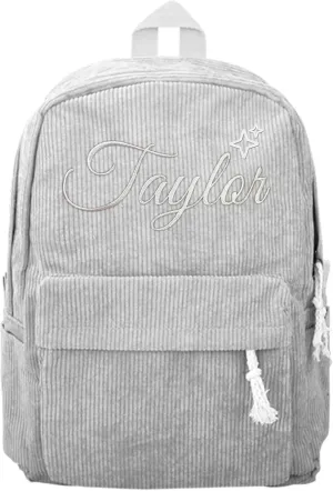 Personalized Kids Backpack With Name, Custom Toddler Preschool Daycare Backpack For Teens Girls Boys, Casual Cute Kids School Bookbag For Camping Sport, Back To School Gifts (Grey)