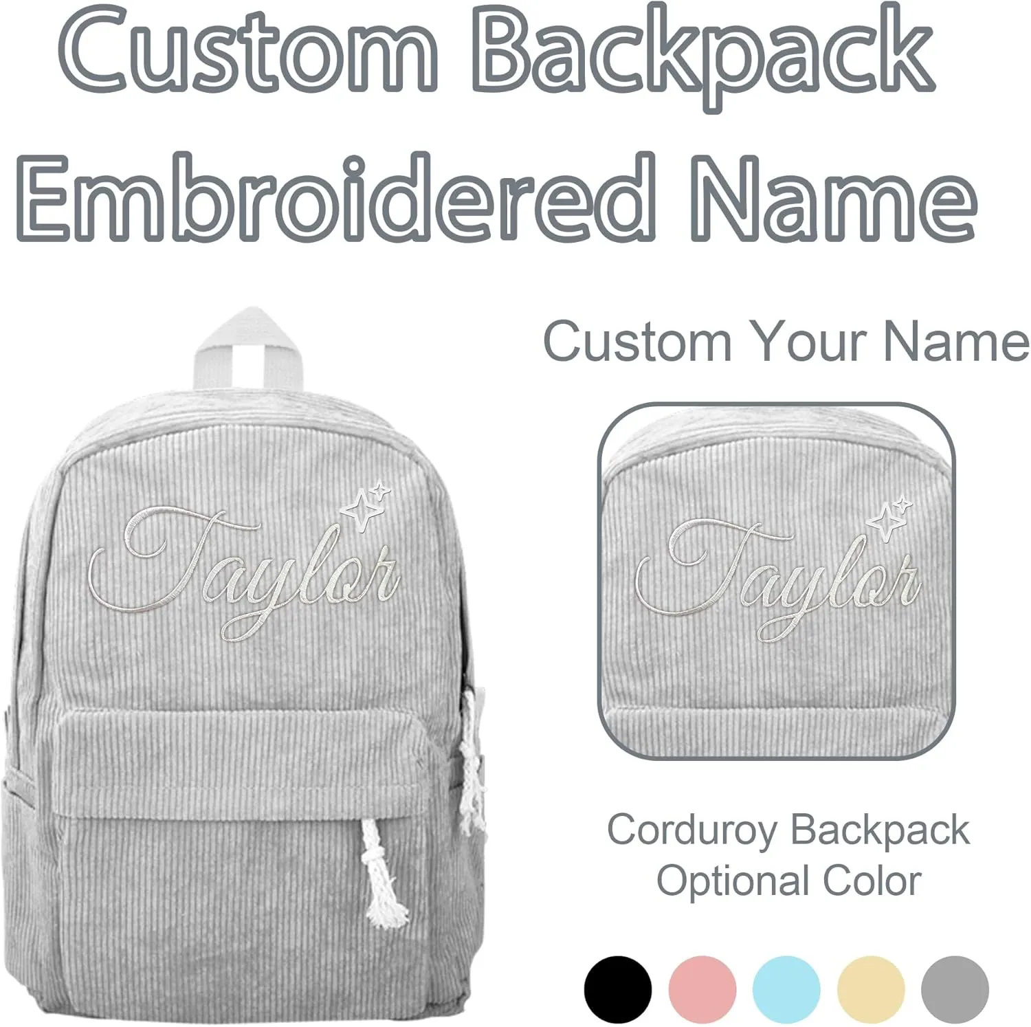 Personalized Kids Backpack With Name, Custom Toddler Preschool Daycare Backpack For Teens Girls Boys, Casual Cute Kids School Bookbag For Camping Sport, Back To School Gifts (Grey)