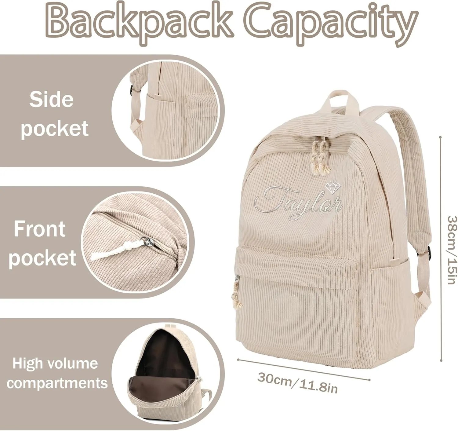 Personalized Kids Toddler Preschool Backpack For Teens Girls Boys, Custom Khaki Embroidered Name Backpack For Kids, Daycare Kindergarten Elementary School Bookbag, Back To School Gifts