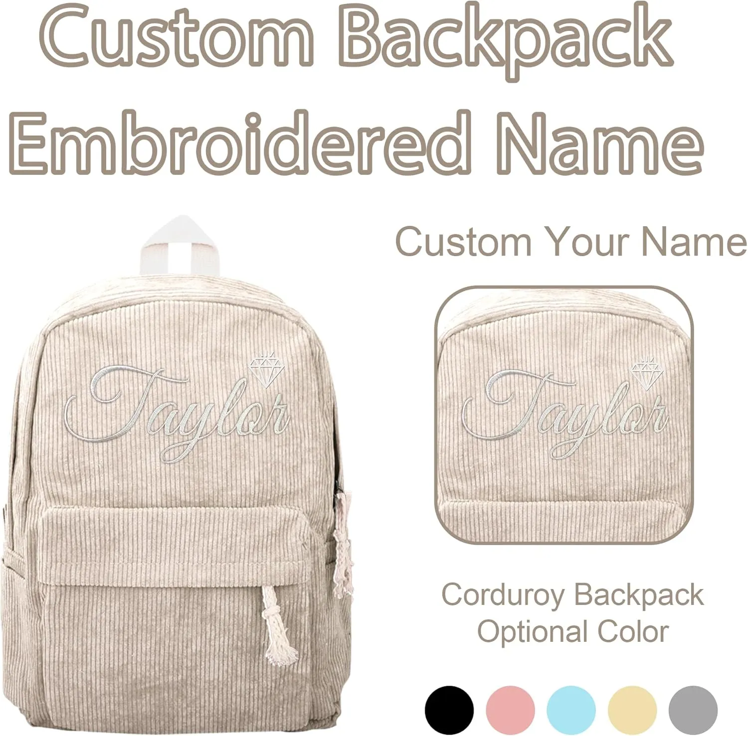 Personalized Kids Toddler Preschool Backpack For Teens Girls Boys, Custom Khaki Embroidered Name Backpack For Kids, Daycare Kindergarten Elementary School Bookbag, Back To School Gifts