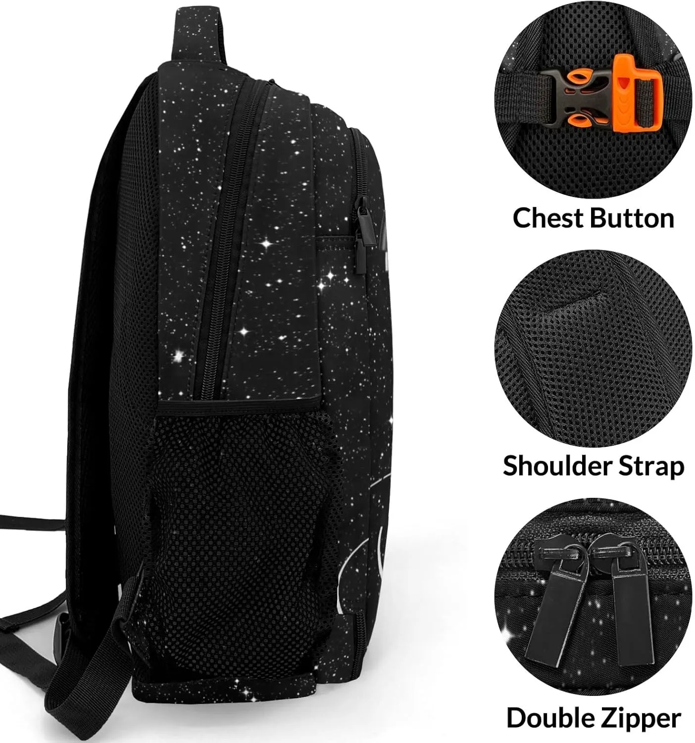 Personalized Listen Music Earphone Black Bling Print Backpack Casual Bag Daypack Laptop Bag for Family Party Gift