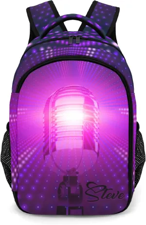 Personalized Music Microphone Star Backpack Casual Bag Daypack for Women Men Camping Hiking